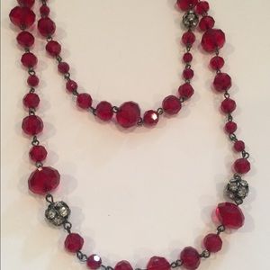 Faceted Red Bead and Crystal Necklace